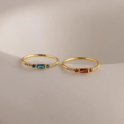 Personalized Baguette 925 Sterling Silver Birthstone Minimalist Ring 