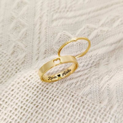 Personalized Engraved 925 Sterling Silver Heart Matching Couple Rings