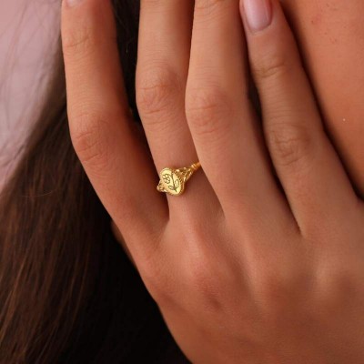 Personalized Vintage Oval Birth Flower 925 Sterling Silver Women's Signet Ring