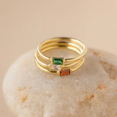 Personalized Baguette 925 Sterling Silver Birthstone Ring