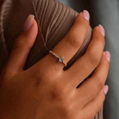 Custom Round Cut 925 Sterling Silver Birthstone Ring 