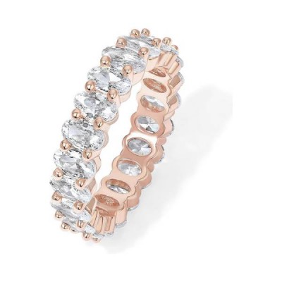 14K Gold Plated Oval 5A Cubic Zirconia Eternity Stackable Ring For Women