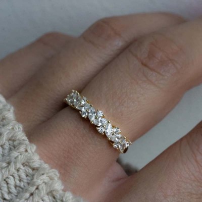 Marquise Cut 925 Sterling Silver Multi Stone Wedding Band