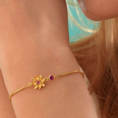 Custom 925 Sterling Silver Birth Flower and Birthstone Bracelet