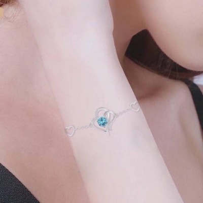 Personalized 925 Sterling Silver Birthstone Heart Bracelet