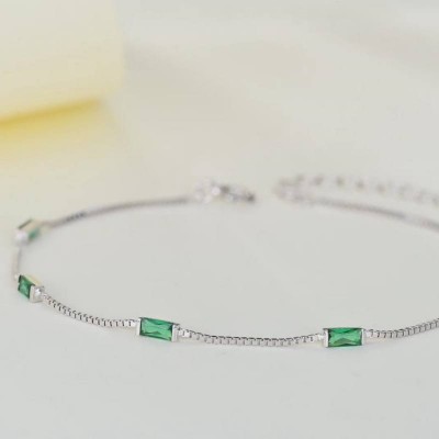Personalized 925 Sterling Silver Birthstone Charm Link Bracelet