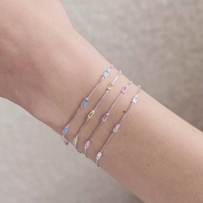 Personalized 925 Sterling Silver Birthstone Charm Link Bracelet