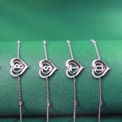 Personalized 925 Sterling Silver Heart Initial Bracelet 