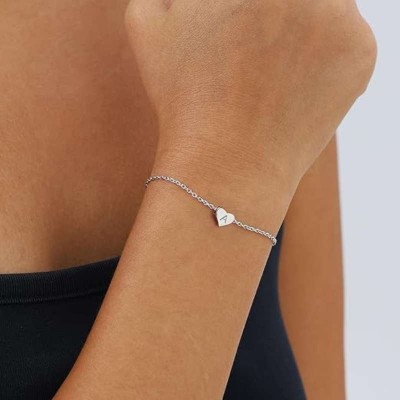 Dainty Personalized 925 Sterling Silver Heart Initial Bracelet 