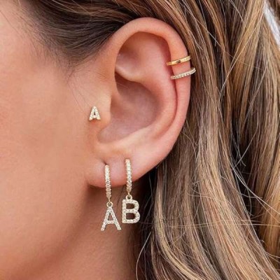 925 Sterling Silver Cubic Zirconia Initial Earrings for Women