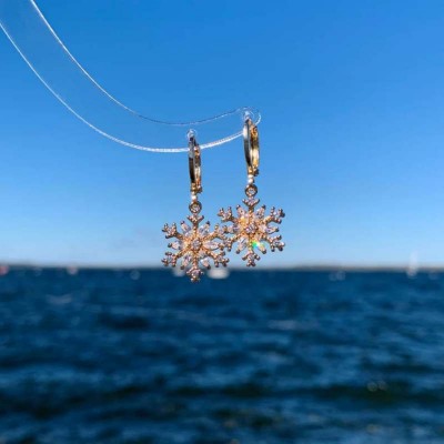 Dainty Gold 925 Sterling Silver Snowflake Dangle Earrings Christmas Gift