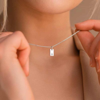 Custom 925 Sterling Silver Initial Tag Pendant Necklace