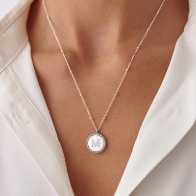 Custom 925 Sterling Silver Mother Of Pearl Initial Necklace