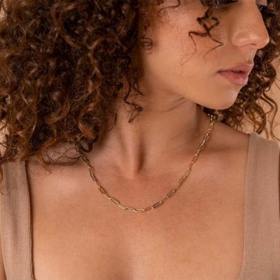  14K Gold Plated Curb Paperclip Chain (11 x 3.9 mm) Adjustable Link Necklace