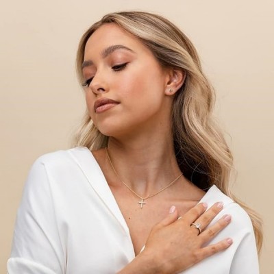 14K Gold Plated Cubic Zirconia Cross Pendant Necklace for Women