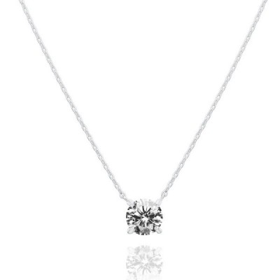 14K Gold Plated Crystal Solitaire 1.5 Carat Cubic Zirconia Dainty Choker Necklace