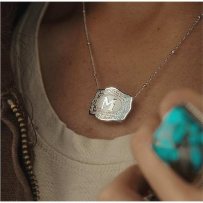 Unisex Initial 925 Sterling Silver Mini Belt Buckle Necklace Gift for Her and Him