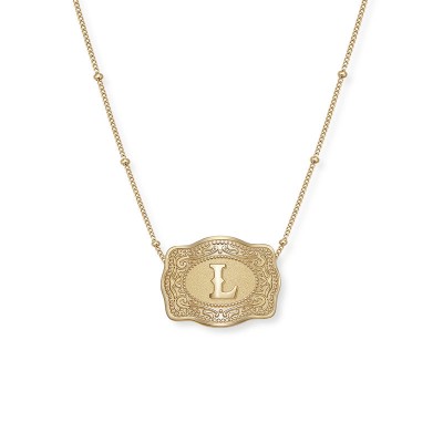 Unisex Yellow Gold Initial S925 Silver Mini Belt Buckle Necklace Gift for Her and Him