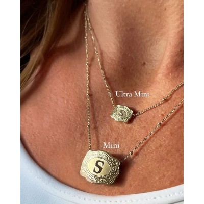 Unisex Ultra Mini Initial S925 Silver Belt Buckle Necklace with Beaded Chain