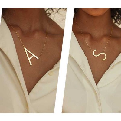 14K Gold Plated Letter Initial Script Name Monogram Necklace
