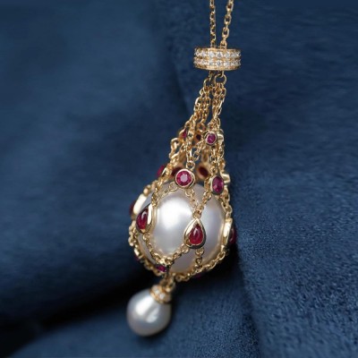 12mm White Freshwater Pearl Lavalier Yellow Gold 925 Sterling Silver Pendant Necklace