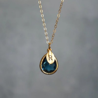 Unique 925 Sterling Silver Teardrop Birthstone Initial Letter Charm Necklace 