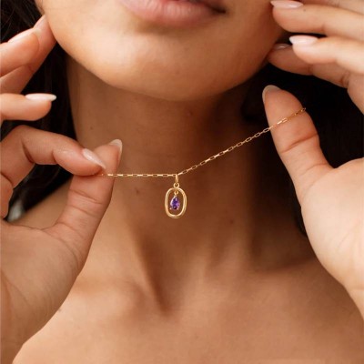 Dainty 925 Sterling Silver Teardrop Birthstone Necklace 