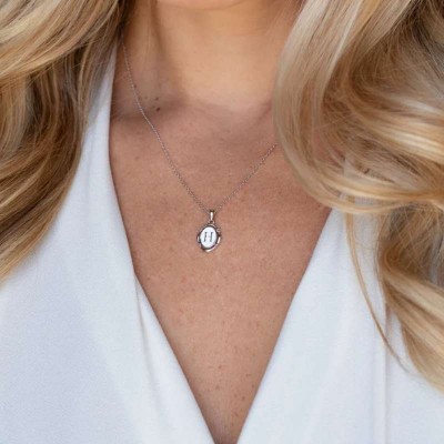 Custom 925 Sterling Silver Oval Initial Pendant Necklace