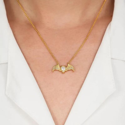 Gold 925 Sterling Silver Halloween Bat Necklace Gift for Her