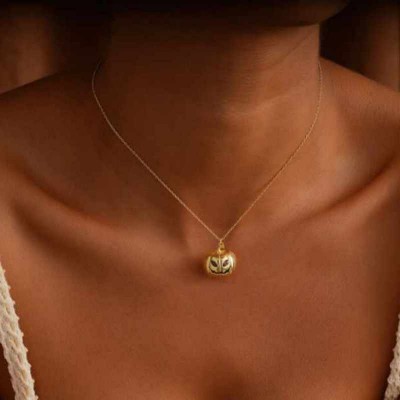 Gold 925 Sterling Silver Birthstone Pumpkin Necklace Halloween Gift