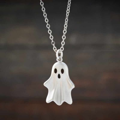Cute 925 Sterling Silver Spooky Ghost Necklace Halloween Gift