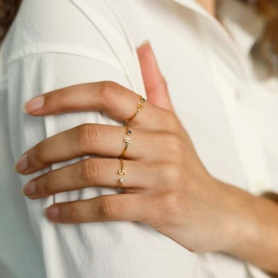 Personalized Minimalist 925 Sterling Silver Initial Birthstone Ring