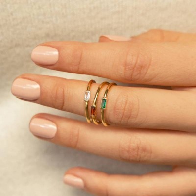 Personalized Baguette 925 Sterling Silver Birthstone Ring