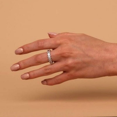 14K Gold Plated Oval 5A Cubic Zirconia Eternity Stackable Ring For Women