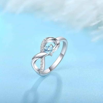 925 Sterling Silver Angel Wings Infinity Heart Birthstone Ring 