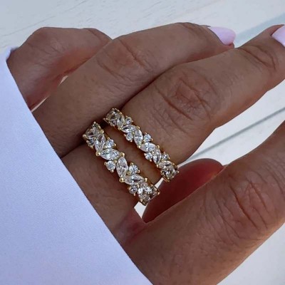 Marquise Cut 925 Sterling Silver Multi Stone Wedding Band